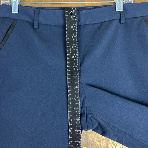 Express Womens Pants Blue Black Columnist Ankle Mid Rise Career Stretch 10 Long - Picture 9 of 13